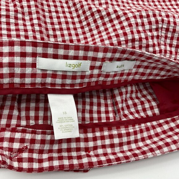 Liz Golf Audra Red & White Gingham Culotte Seersucker Shorts Slash Pockets 16 - Picture 5 of 6